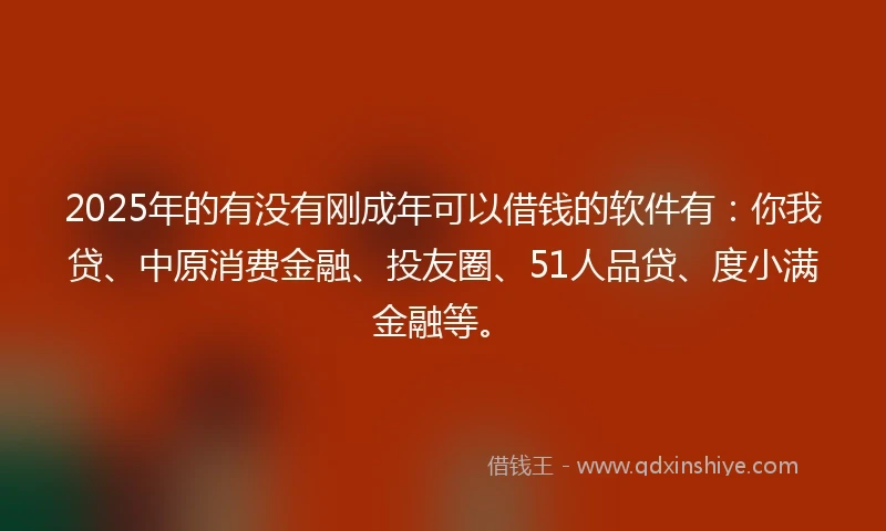 2025年的有没有刚成年可以借钱的软件有：你我贷、中原消费金融、投友圈、51人品贷、度小满金融等。