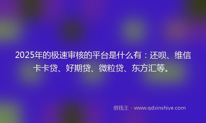 2025年的极速审核的平台是什么有：还呗、维信卡卡贷、好期贷、微粒贷、东方汇等。