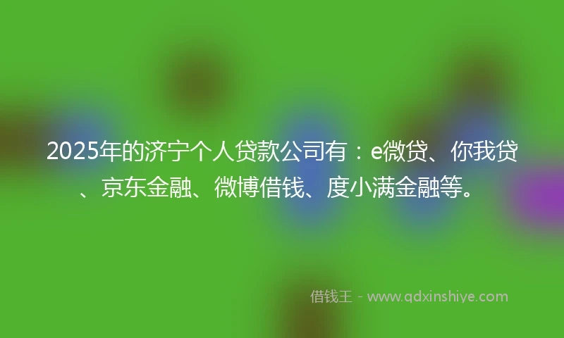 2025年的济宁个人贷款公司有:e微贷、你我贷、京东金融、微博借钱、度小满金融等。