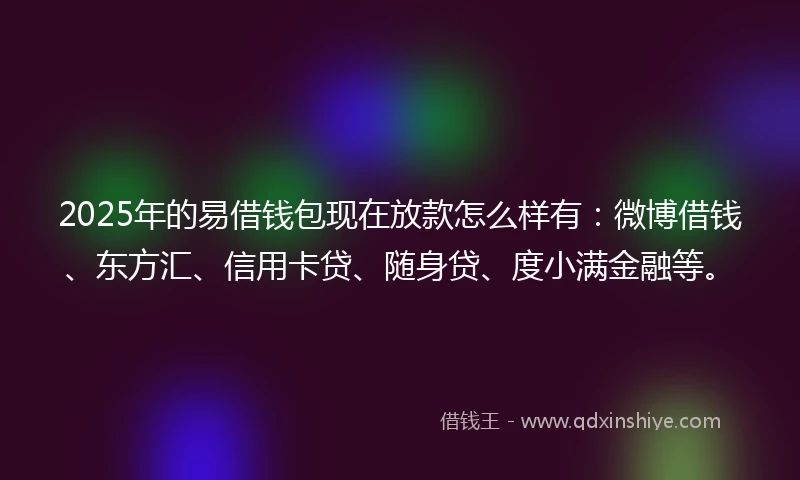 2025年的易借钱包现在放款怎么样有：微博借钱、东方汇、信用卡贷、随身贷、度小满金融等。