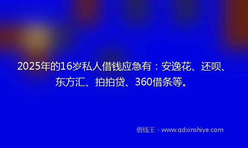 2025年的16岁私人借钱应急有：安逸花、还呗、东方汇、拍拍贷、360借条等。