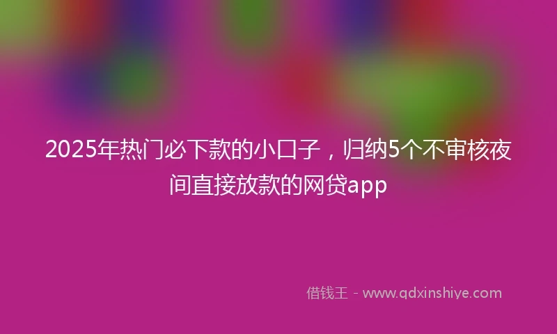 2025年热门必下款的小口子，归纳5个不审核夜间直接放款的网贷app