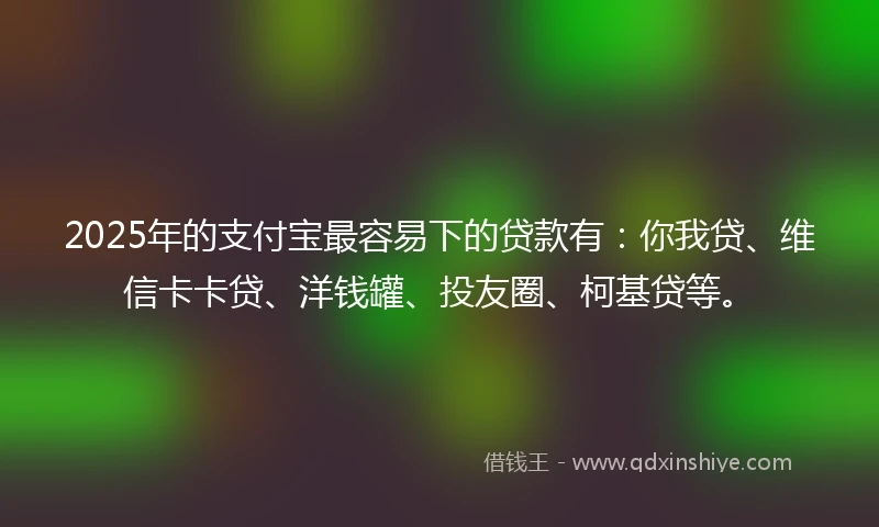 2025年的支付宝最容易下的贷款有：你我贷、维信卡卡贷、洋钱罐、投友圈、柯基贷等。