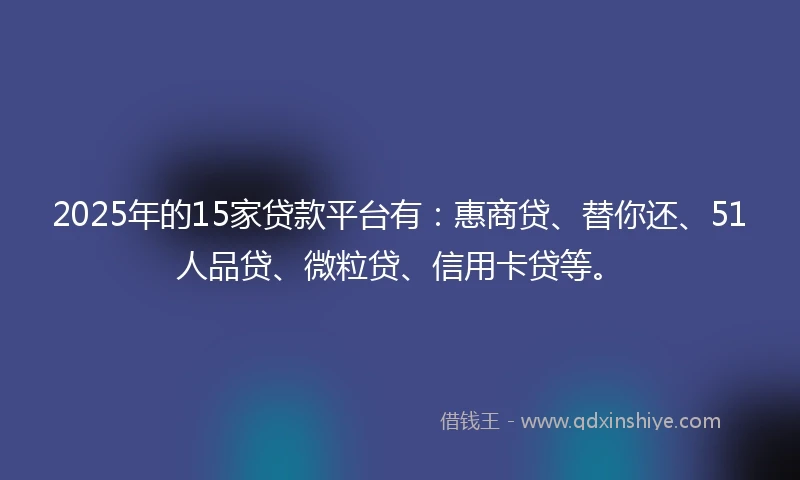 2025年的15家贷款平台有：惠商贷、替你还、51人品贷、微粒贷、信用卡贷等。
