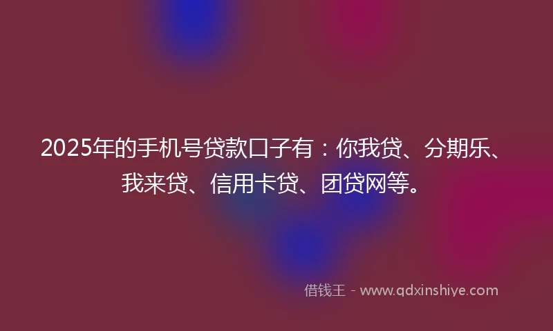 2025年的手机号贷款口子有：你我贷、分期乐、我来贷、信用卡贷、团贷网等。