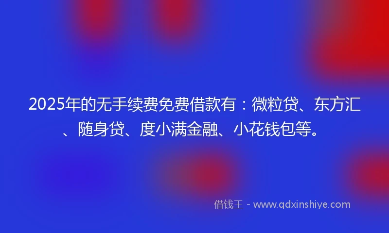 2025年的无手续费免费借款有：微粒贷、东方汇、随身贷、度小满金融、小花钱包等。