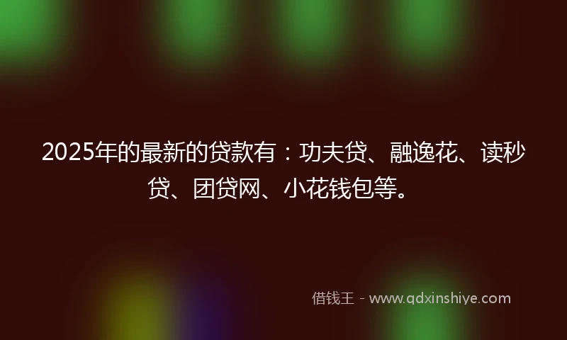 2025年的最新的贷款有：功夫贷、融逸花、读秒贷、团贷网、小花钱包等。