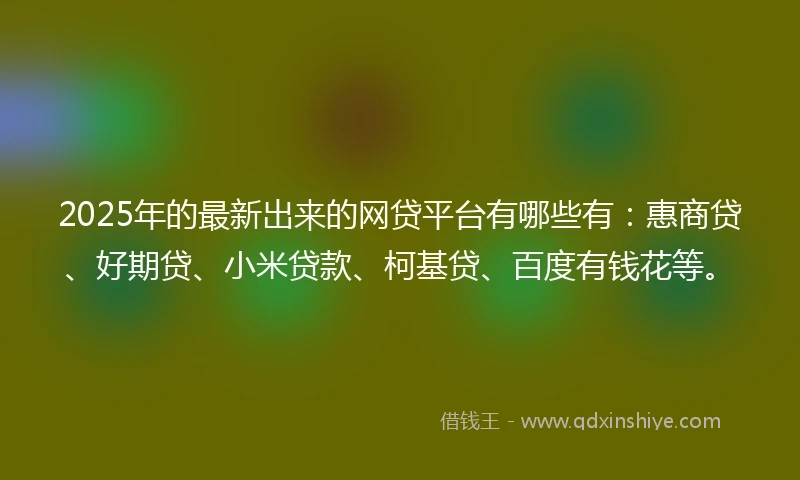 2025年的最新出来的网贷平台有哪些有：惠商贷、好期贷、小米贷款、柯基贷、百度有钱花等。