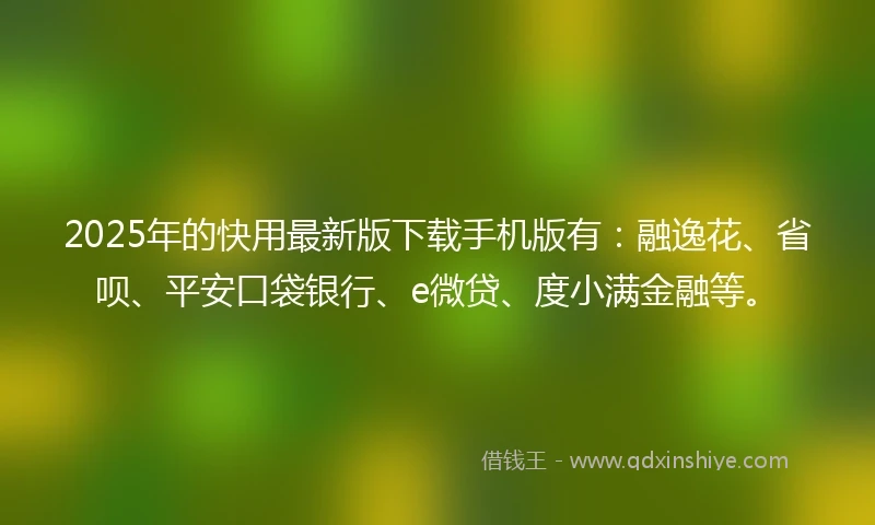 2025年的快用最新版下载手机版有：融逸花、省呗、平安口袋银行、e微贷、度小满金融等。