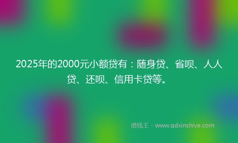 2025年的2000元小额贷有：随身贷、省呗、人人贷、还呗、信用卡贷等。