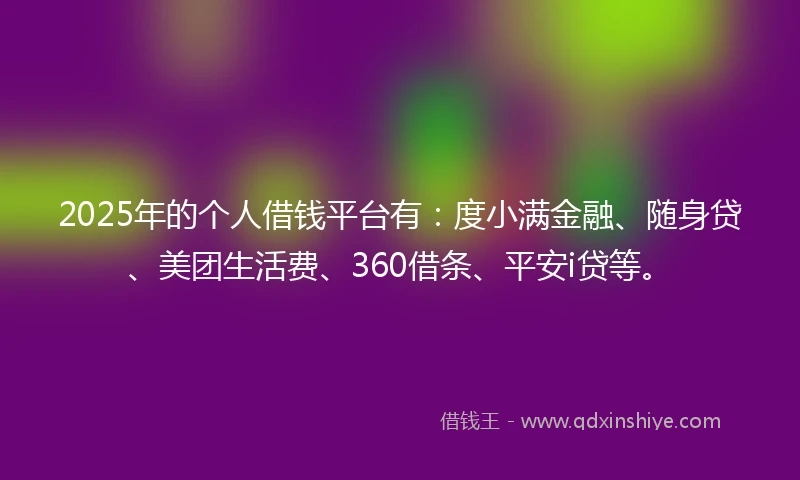 2025年的个人借钱平台有：度小满金融、随身贷、美团生活费、360借条、平安i贷等。