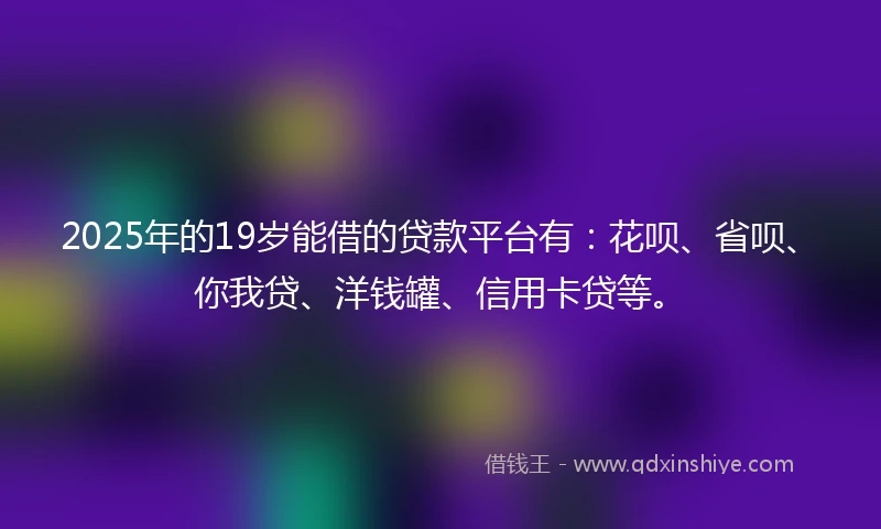 2025年的19岁能借的贷款平台有：花呗、省呗、你我贷、洋钱罐、信用卡贷等。
