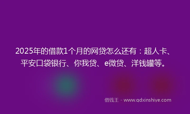 2025年的借款1个月的网贷怎么还有：超人卡、平安口袋银行、你我贷、e微贷、洋钱罐等。