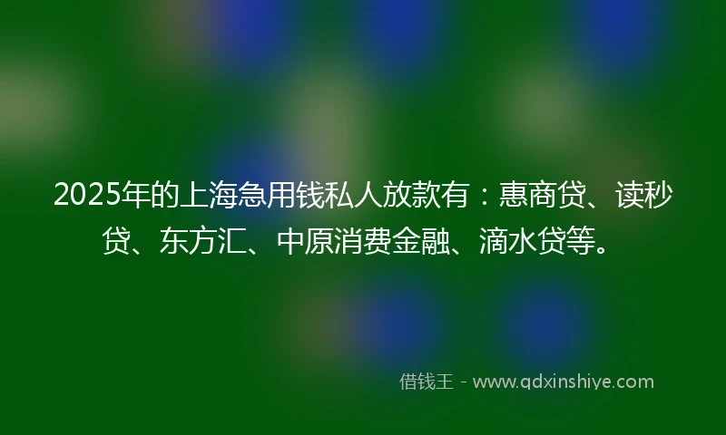 2025年的上海急用钱私人放款有：惠商贷、读秒贷、东方汇、中原消费金融、滴水贷等。