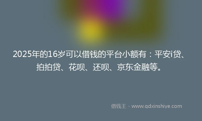 2025年的16岁可以借钱的平台小额有：平安i贷、拍拍贷、花呗、还呗、京东金融等。