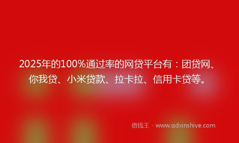 2025年的100%通过率的网贷平台有：团贷网、你我贷、小米贷款、拉卡拉、信用卡贷等。