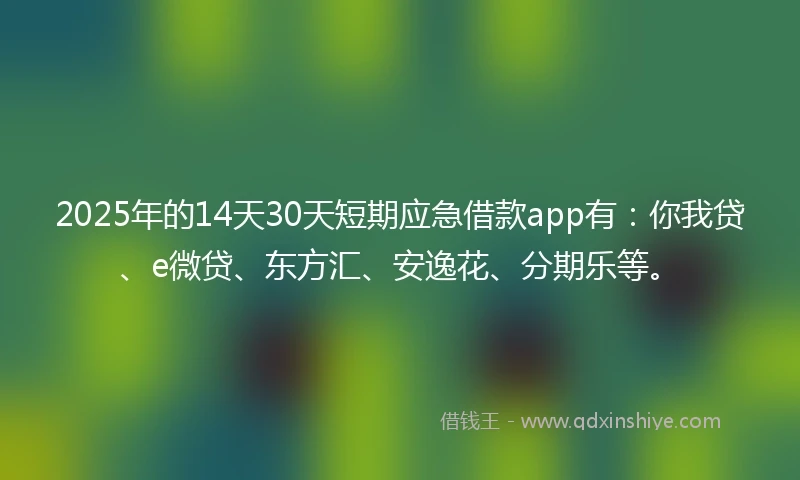 2025年的14天30天短期应急借款app有：你我贷、e微贷、东方汇、安逸花、分期乐等。