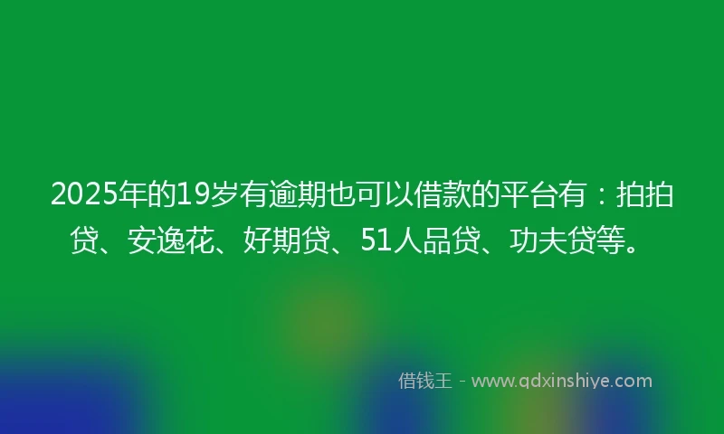 2025年的19岁有逾期也可以借款的平台有：拍拍贷、安逸花、好期贷、51人品贷、功夫贷等。