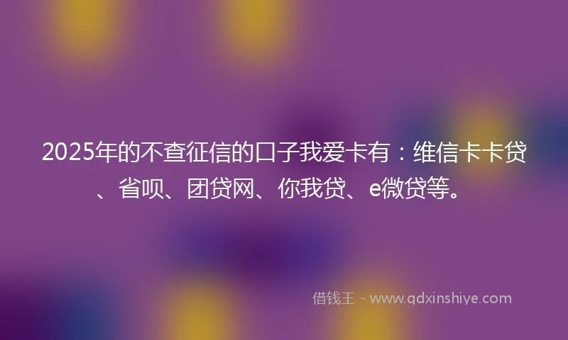 2025年的不查征信的口子我爱卡有：维信卡卡贷、省呗、团贷网、你我贷、e微贷等。