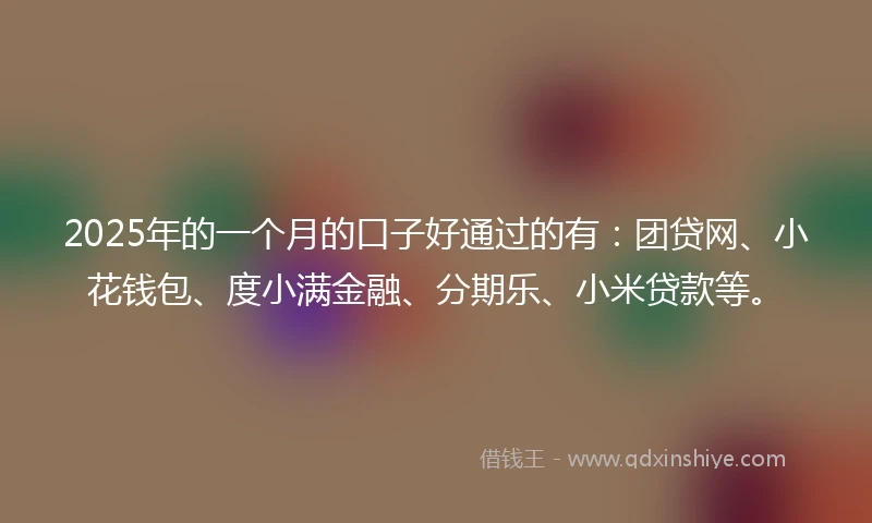 2025年的一个月的口子好通过的有：团贷网、小花钱包、度小满金融、分期乐、小米贷款等。