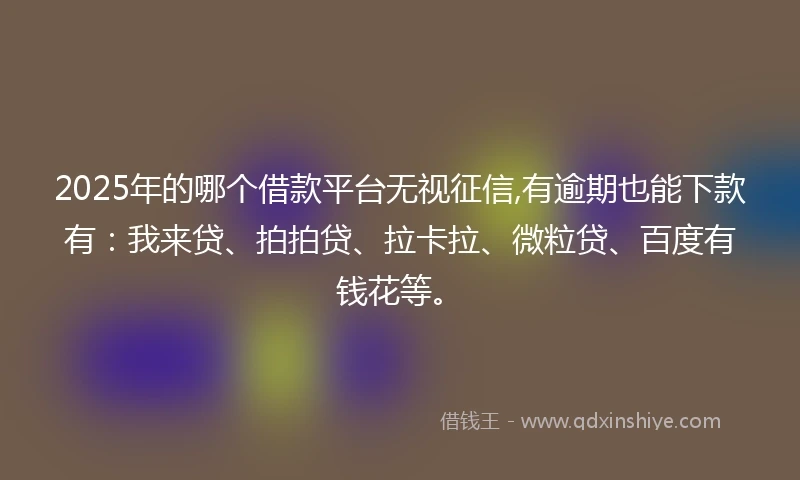 2025年的哪个借款平台无视征信,有逾期也能下款有：我来贷、拍拍贷、拉卡拉、微粒贷、百度有钱花等。
