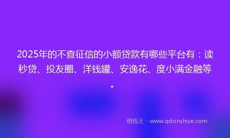 2025年的不查征信的小额贷款有哪些平台有：读秒贷、投友圈、洋钱罐、安逸花、度小满金融等。