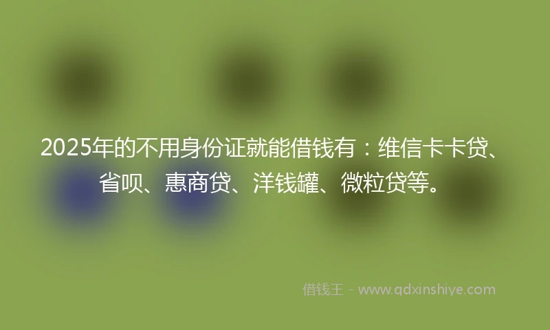 2025年的不用身份证就能借钱有：维信卡卡贷、省呗、惠商贷、洋钱罐、微粒贷等。