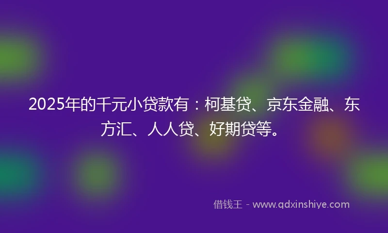 2025年的千元小贷款有：柯基贷、京东金融、东方汇、人人贷、好期贷等。