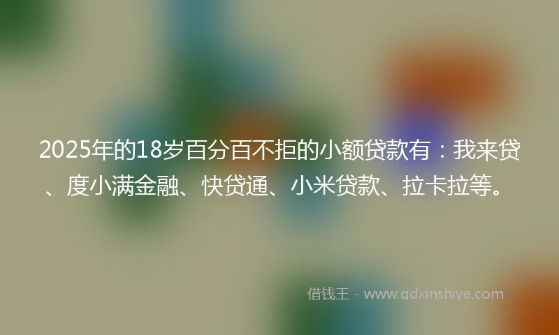 2025年的18岁百分百不拒的小额贷款有：我来贷、度小满金融、快贷通、小米贷款、拉卡拉等。