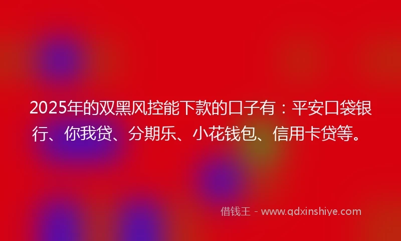 2025年的双黑风控能下款的口子有：平安口袋银行、你我贷、分期乐、小花钱包、信用卡贷等。