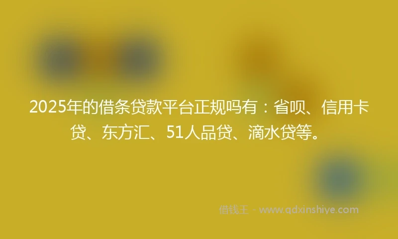 2025年的借条贷款平台正规吗有：省呗、信用卡贷、东方汇、51人品贷、滴水贷等。