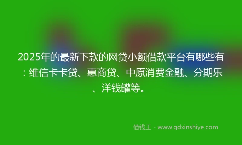 2025年的最新下款的网贷小额借款平台有哪些有：维信卡卡贷、惠商贷、中原消费金融、分期乐、洋钱罐等。