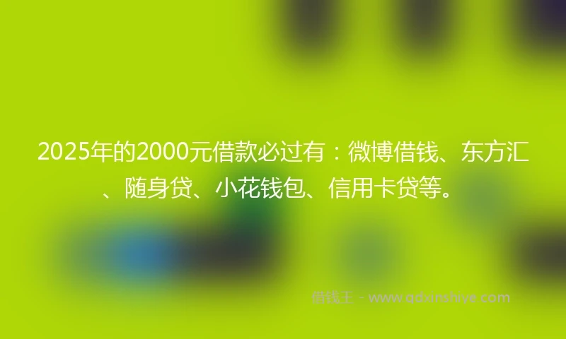 2025年的2000元借款必过有：微博借钱、东方汇、随身贷、小花钱包、信用卡贷等。
