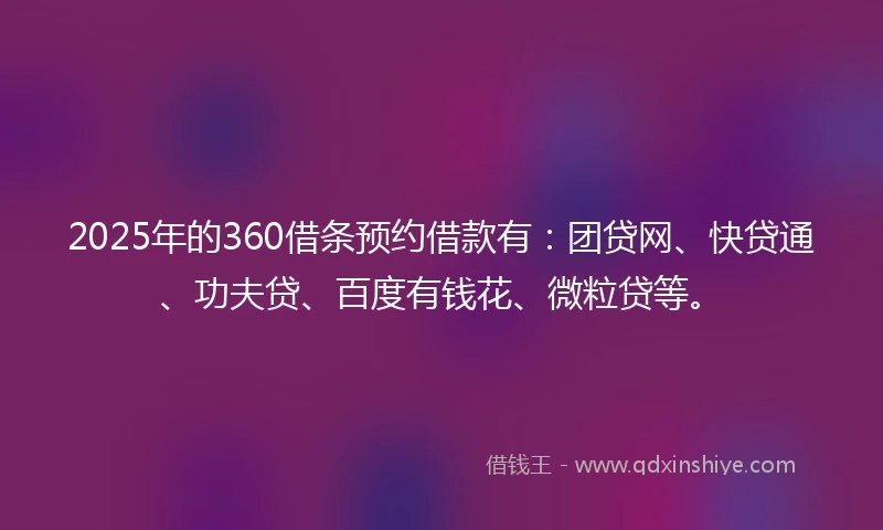 2025年的360借条预约借款有：团贷网、快贷通、功夫贷、百度有钱花、微粒贷等。
