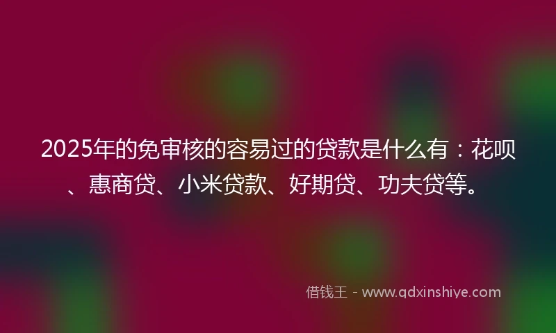 2025年的免审核的容易过的贷款是什么有：花呗、惠商贷、小米贷款、好期贷、功夫贷等。