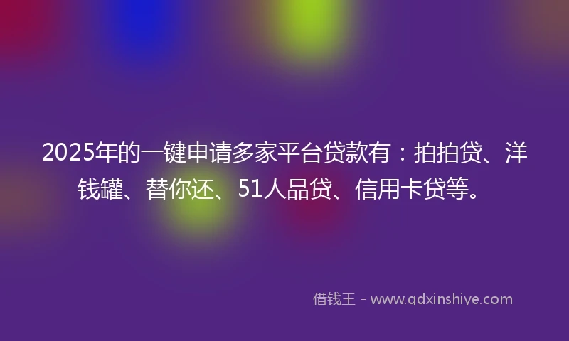 2025年的一键申请多家平台贷款有：拍拍贷、洋钱罐、替你还、51人品贷、信用卡贷等。