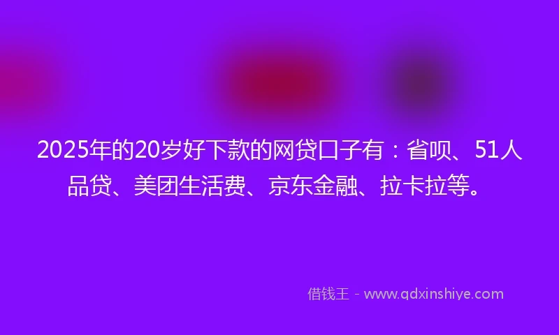 2025年的20岁好下款的网贷口子有：省呗、51人品贷、美团生活费、京东金融、拉卡拉等。
