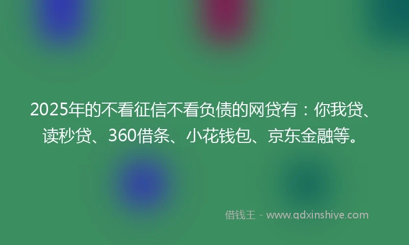 2025年的不看征信不看负债的网贷有：你我贷、读秒贷、360借条、小花钱包、京东金融等。