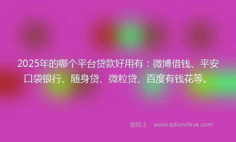 2025年的哪个平台贷款好用有：微博借钱、平安口袋银行、随身贷、微粒贷、百度有钱花等。