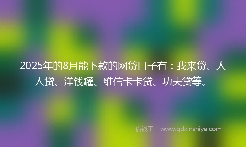 2025年的8月能下款的网贷口子有：我来贷、人人贷、洋钱罐、维信卡卡贷、功夫贷等。