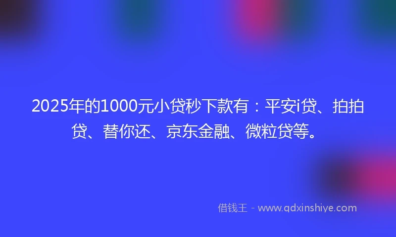 2025年的1000元小贷秒下款有：平安i贷、拍拍贷、替你还、京东金融、微粒贷等。