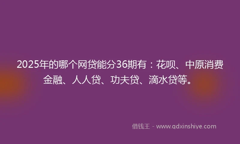 2025年的哪个网贷能分36期有：花呗、中原消费金融、人人贷、功夫贷、滴水贷等。
