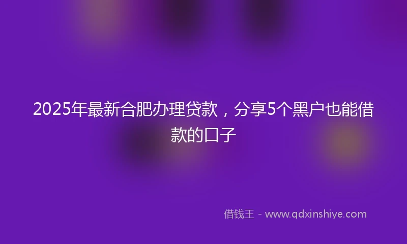2025年最新合肥办理贷款，分享5个黑户也能借款的口子