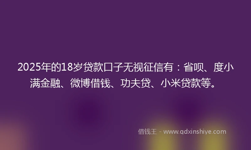2025年的18岁贷款口子无视征信有：省呗、度小满金融、微博借钱、功夫贷、小米贷款等。