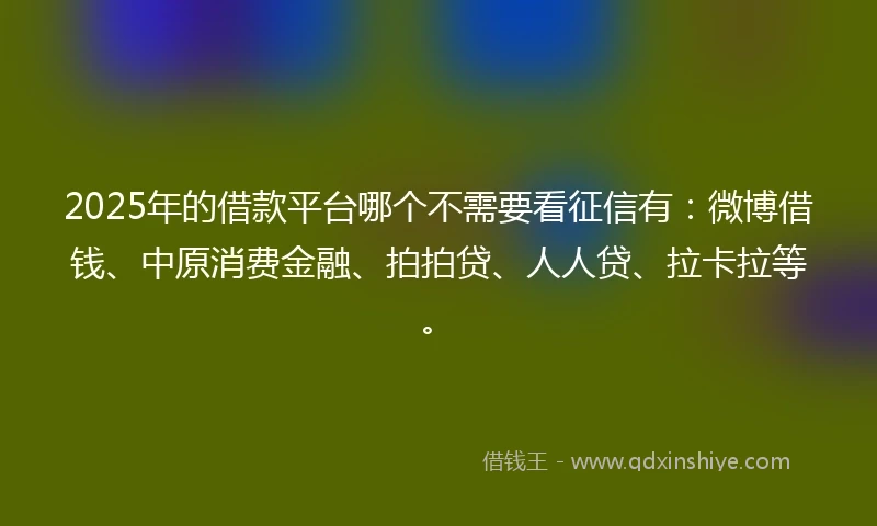 2025年的借款平台哪个不需要看征信有：微博借钱、中原消费金融、拍拍贷、人人贷、拉卡拉等。