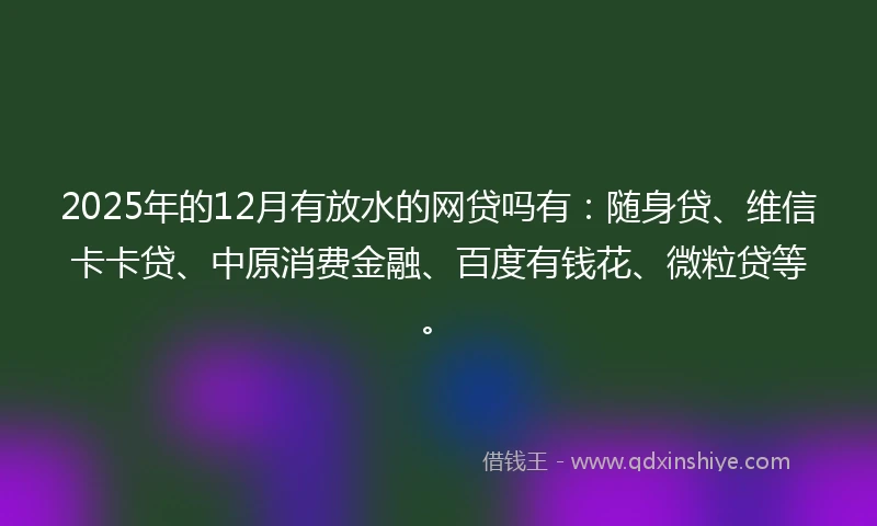 2025年的12月有放水的网贷吗有：随身贷、维信卡卡贷、中原消费金融、百度有钱花、微粒贷等。