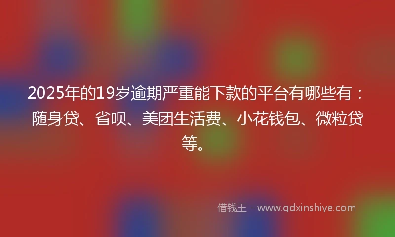 2025年的19岁逾期严重能下款的平台有哪些有：随身贷、省呗、美团生活费、小花钱包、微粒贷等。