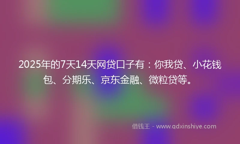 2025年的7天14天网贷口子有：你我贷、小花钱包、分期乐、京东金融、微粒贷等。
