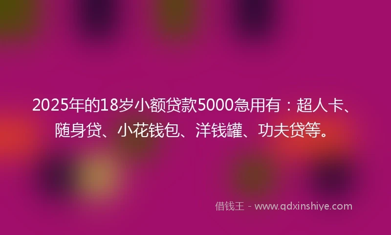 2025年的18岁小额贷款5000急用有：超人卡、随身贷、小花钱包、洋钱罐、功夫贷等。