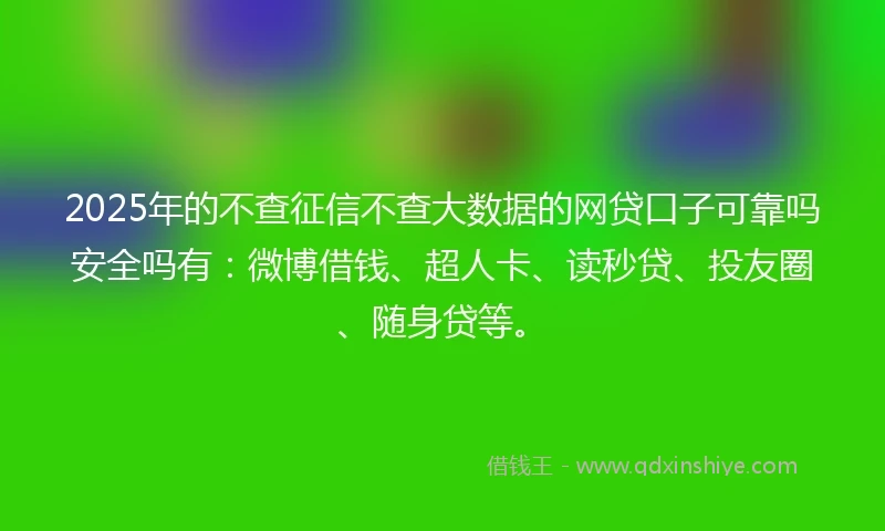 2025年的不查征信不查大数据的网贷口子可靠吗安全吗有：微博借钱、超人卡、读秒贷、投友圈、随身贷等。